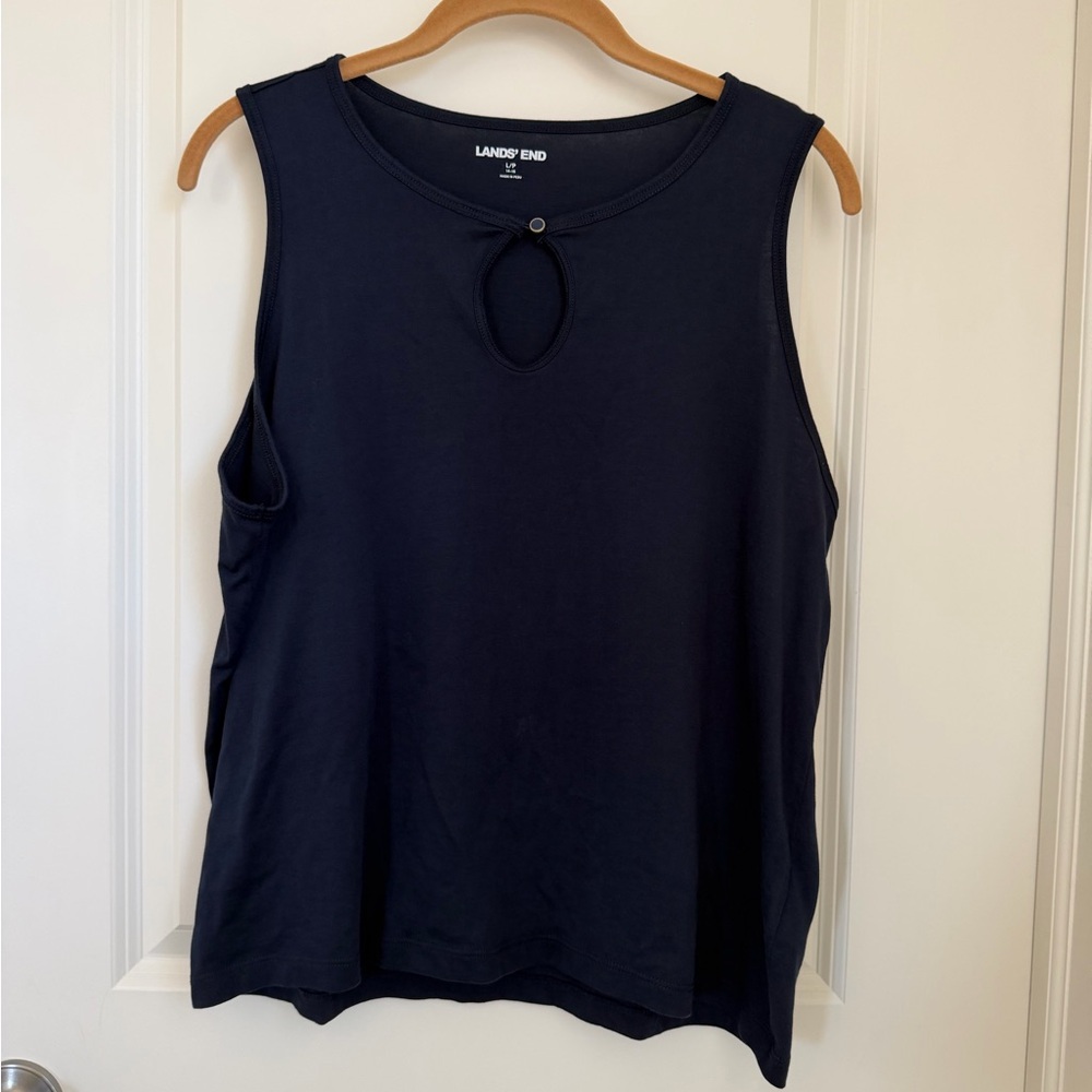 Lands' End Petite Navy Keyhole Sleeveless Top